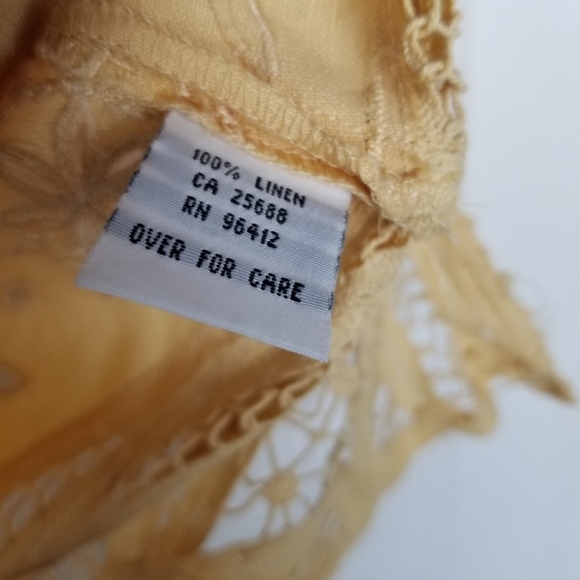 JSong Linen Eyelet Blazer Jacket Lace Button Long Yellow Size 10 Artsy Coastal - Picture 4 of 6